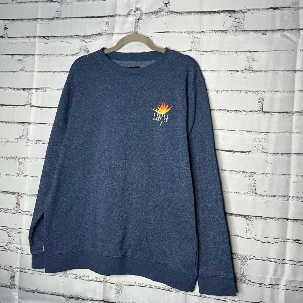 O'Neill Blue Crewneck Graphic Surf Sweater with Ribbed Cuffs Beach SZ L Unisex